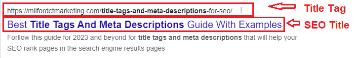 Example of an SEO title and a title tag