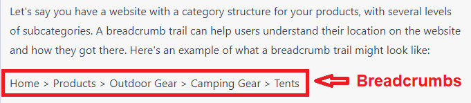 image of an example of what breadcrumbs might look like for the user