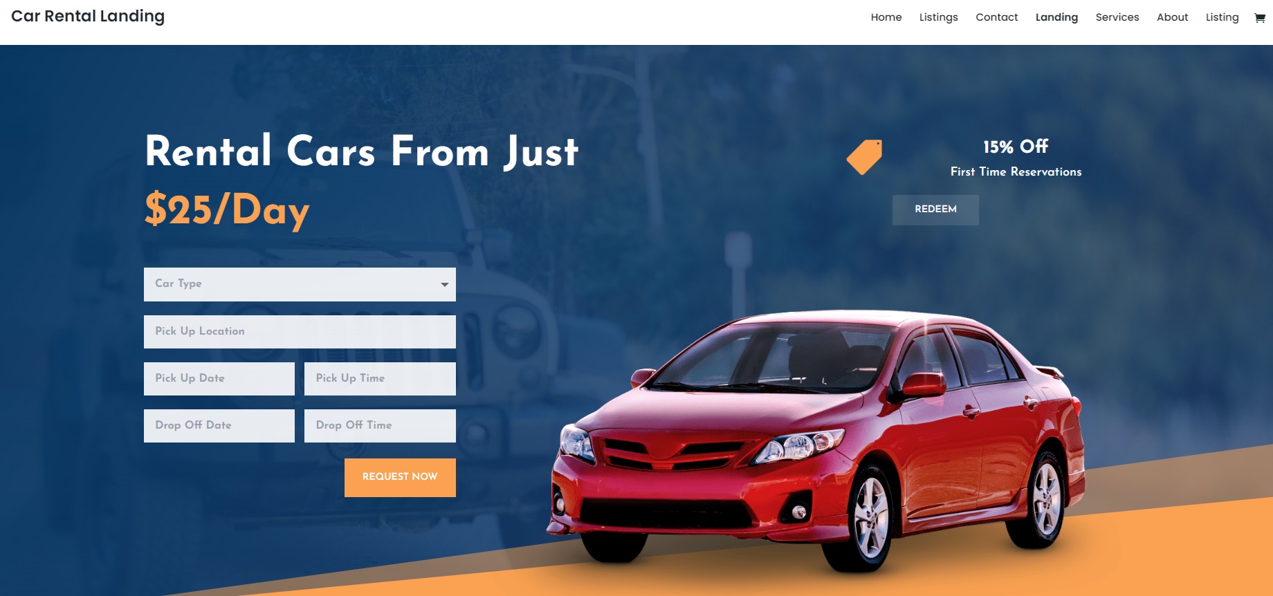 image of a car rental demo website