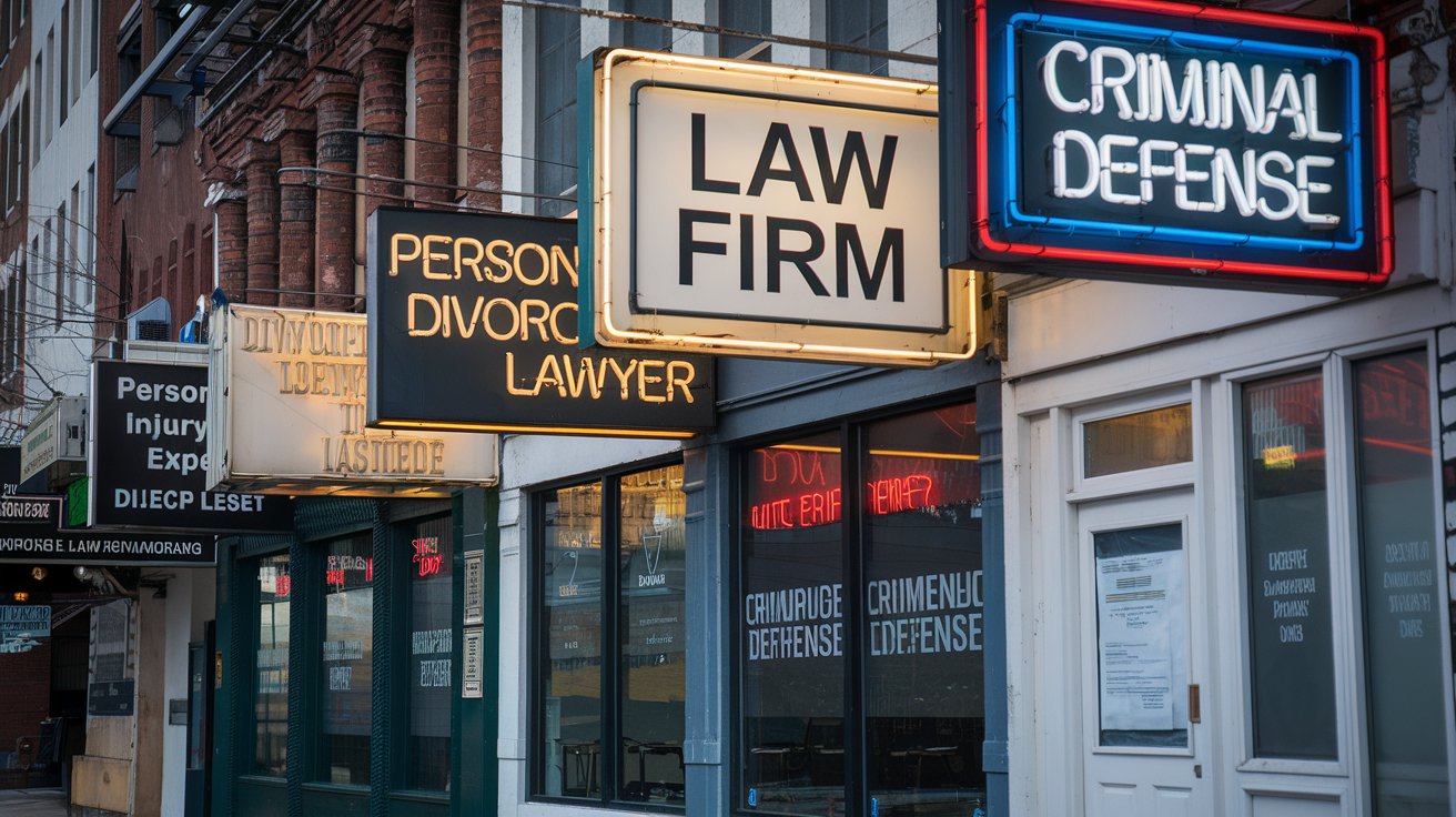 A street full of lawyer signs