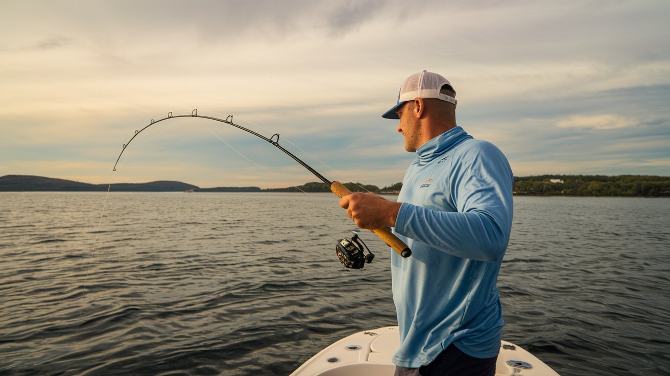 A man with a fish on the line