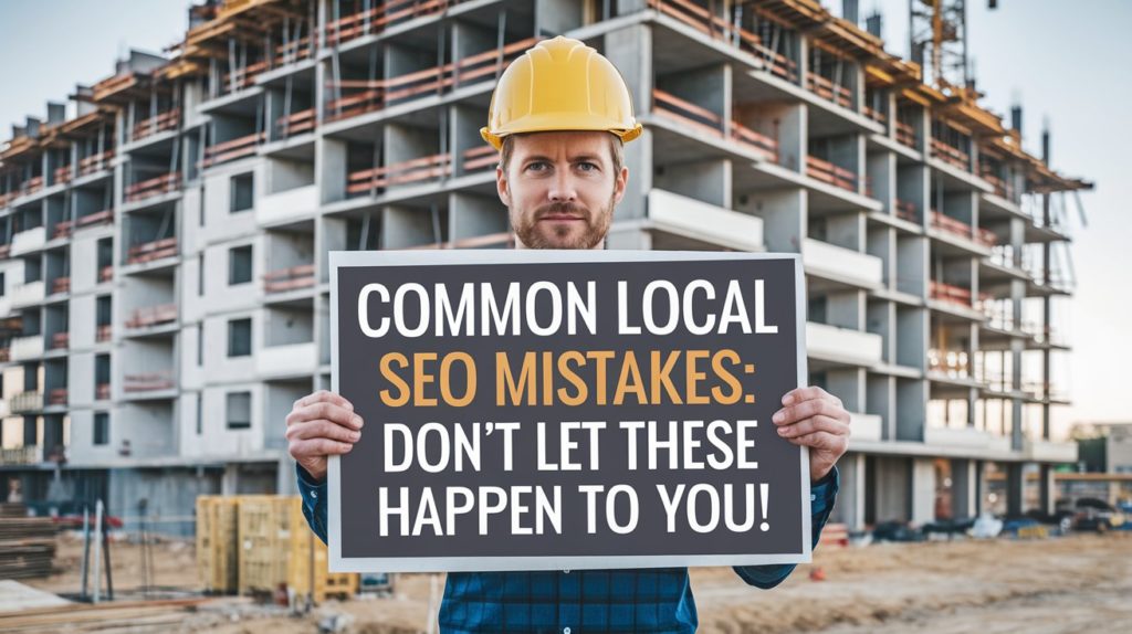 Image of a man holding a sign that talks about the 10 common seo mistakes